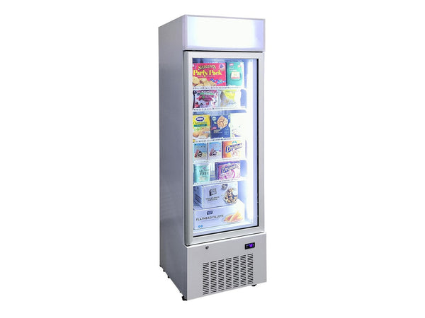 Schmick HUS-F5 380L upright commercial freezer — the glass door upright bar freezer format