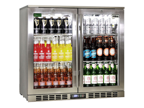 Rhino SG2H-HD 208L commercial 2 door heated glass bar fridge — front view