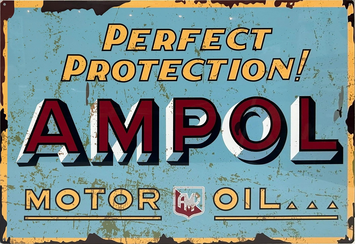 Ampol Motor Oil Perfect Perfection Retro Metal Sign - 600 x 400mm