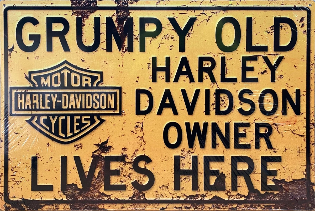Harley Davidson Grumpy Owner Lives Here Retro Metal Sign - 600 x 400mm