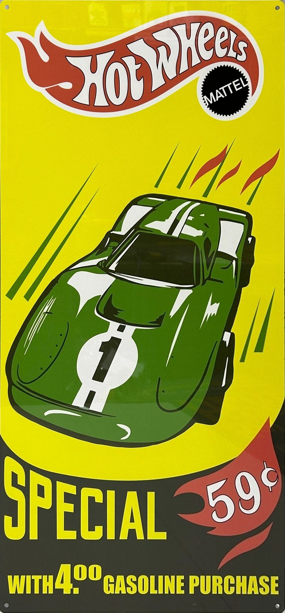 Hot Wheels Yellow Green Version Retro Metal Sign - 380 x 810mm