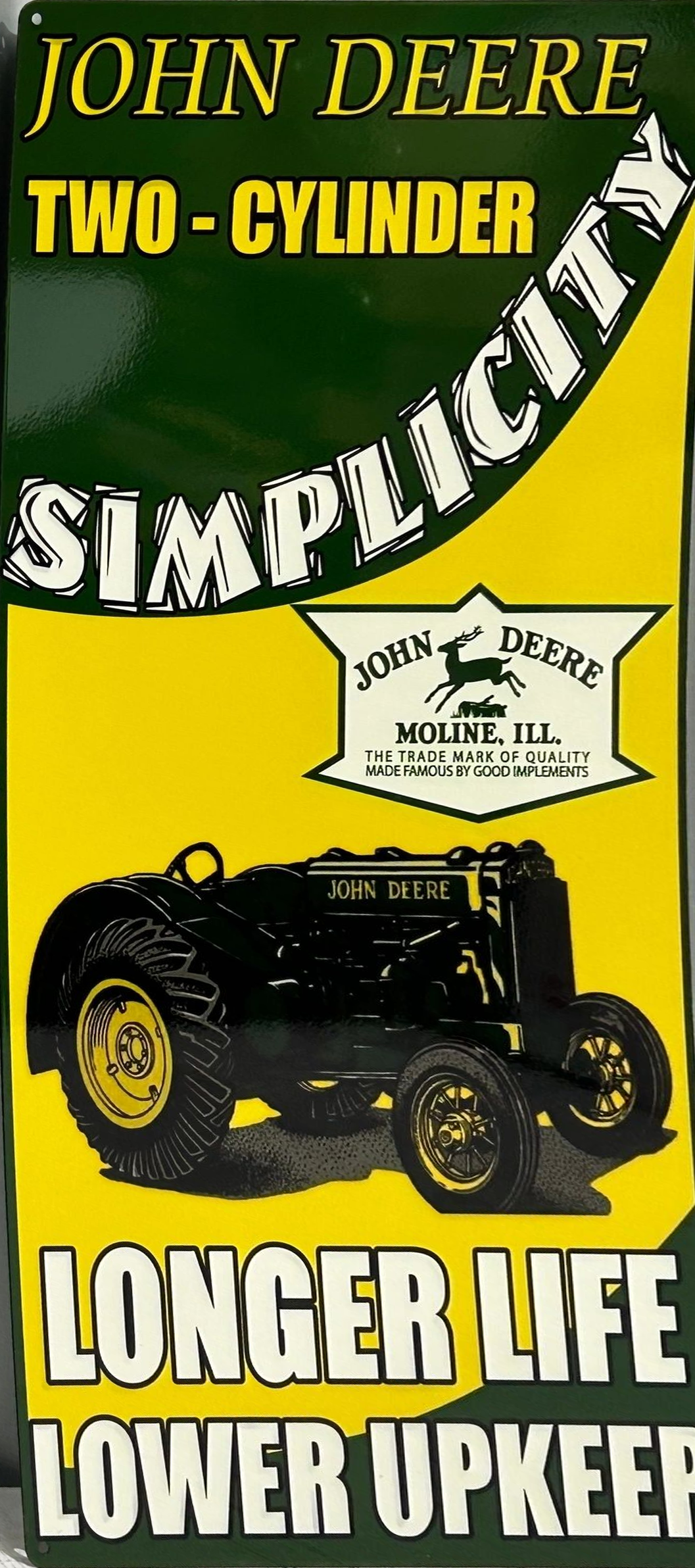 John Deere Simplicity Retro Metal Sign - 380 x 810mm