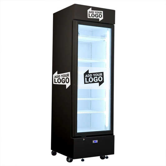 370 Litre Upright Quiet Running Black Glass Door Bar Fridge – HUS-SC372B – Add your Logo