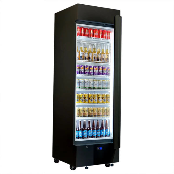 370 Litre Upright Quiet Running Black Glass Door Bar Fridge – HUS-SC372B – Add your Logo