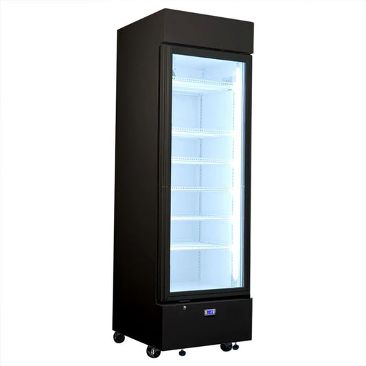 370 Litre Upright Quiet Running Black Glass Door Bar Fridge – HUS-SC372B – Add your Logo