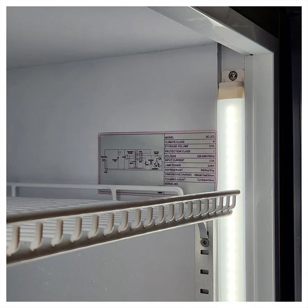 370 Litre Upright Quiet Running Black Glass Door Bar Fridge – HUS-SC372B – Add your Logo