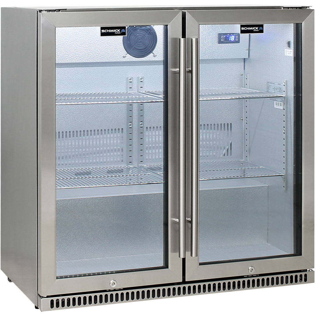 Outdoor Bar Fridge | 2 Door | Heated Glass | 304 Stainless Steel | Indoor / Alfresco | Schmick SK190-SS