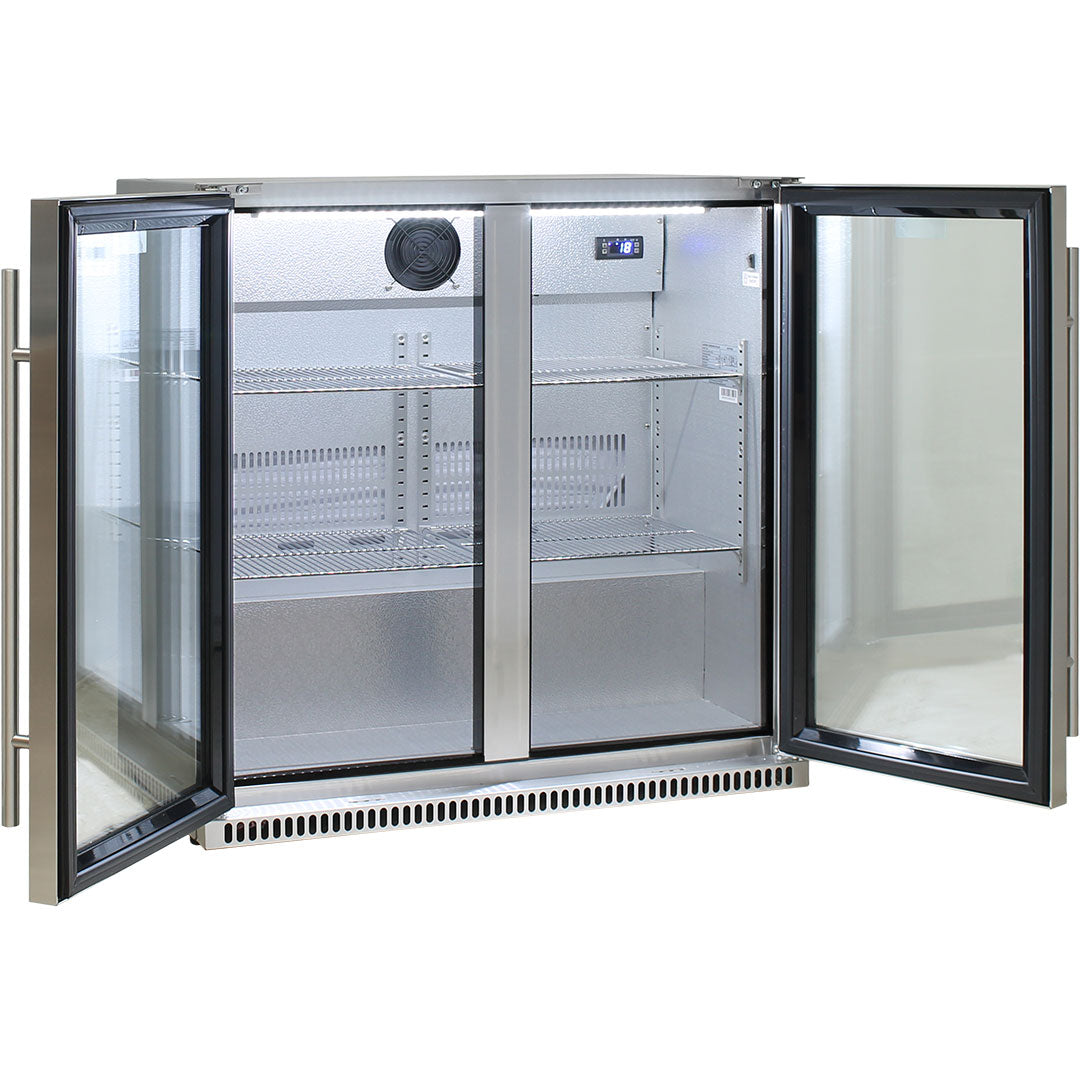 Outdoor Bar Fridge | 2 Door | Heated Glass | 304 Stainless Steel | Indoor / Alfresco | Schmick SK190-SS