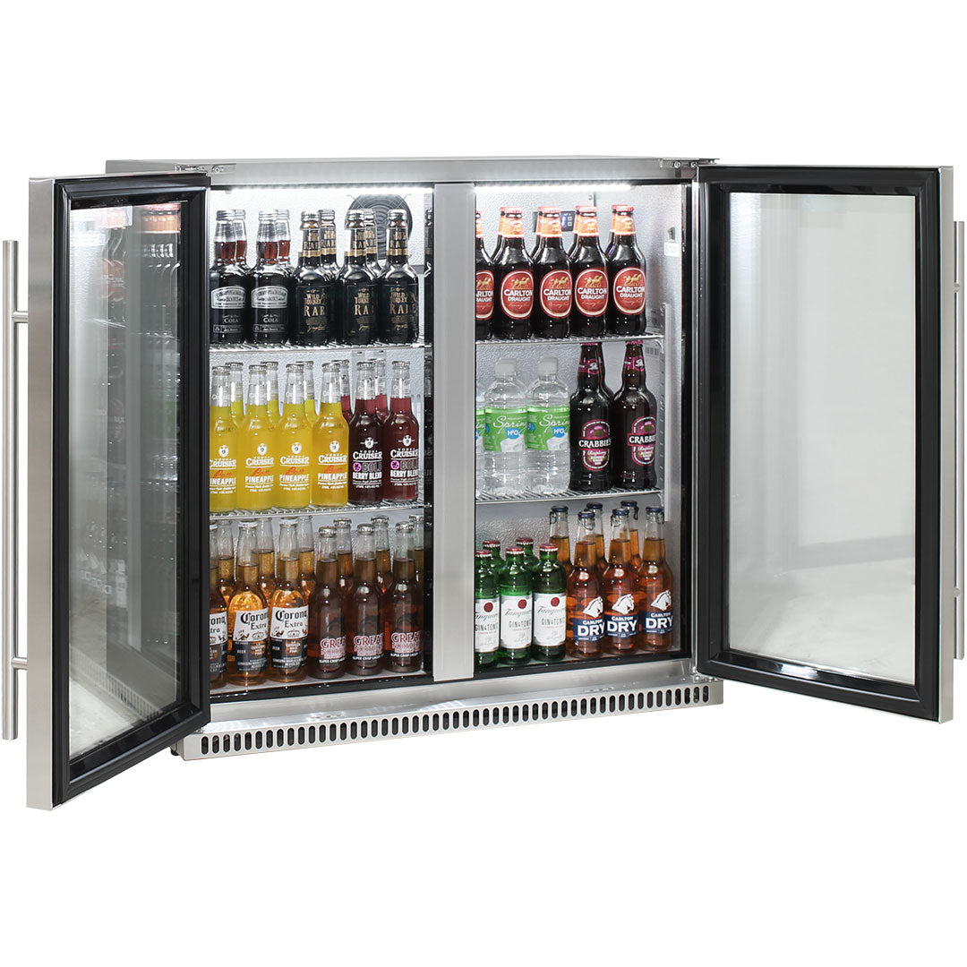 Outdoor Bar Fridge | 2 Door | Heated Glass | 304 Stainless Steel | Indoor / Alfresco | Schmick SK190-SS
