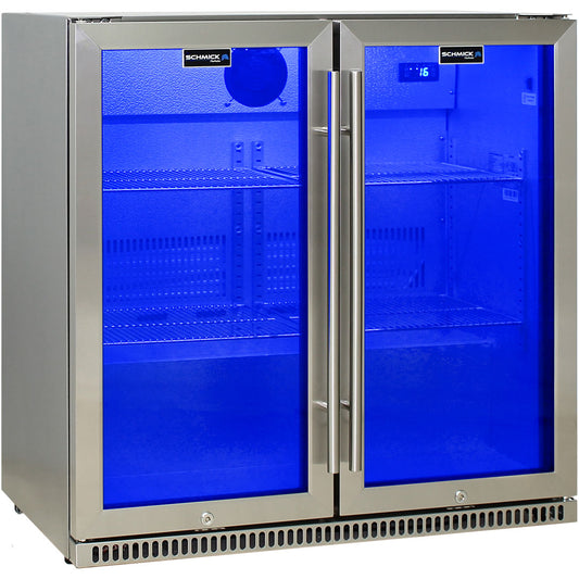 Outdoor Bar Fridge | 2 Door | Heated Glass | 304 Stainless Steel | Indoor / Alfresco | Schmick SK190-SS