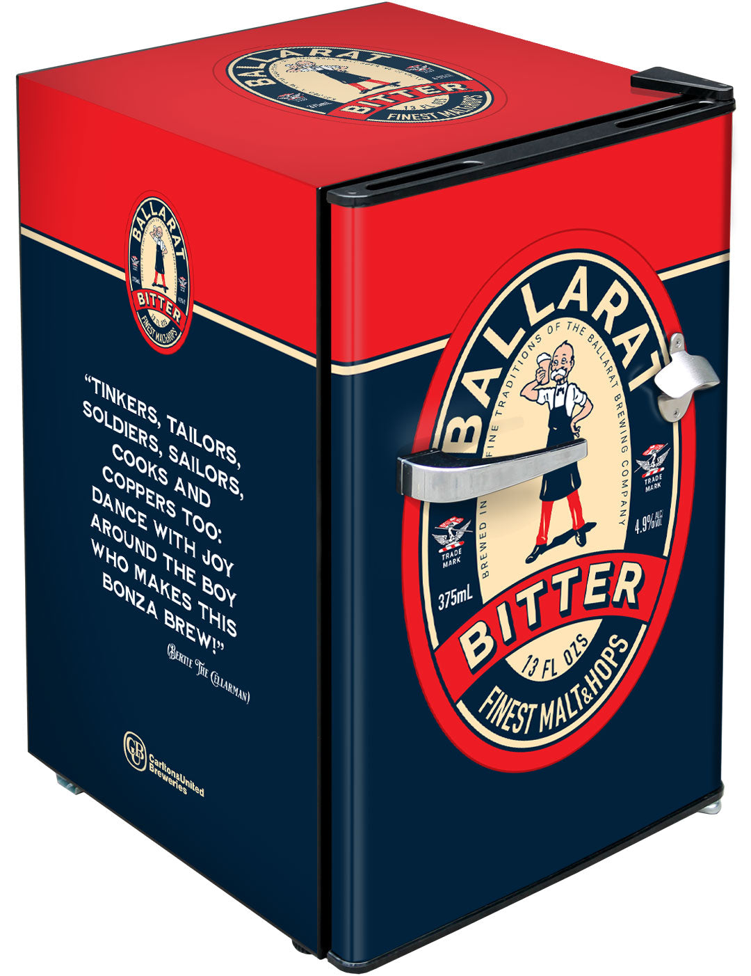 Ballarat Bertie Bitter Official Bar Fridge - 70 Litre - HUS-BC70B-BB