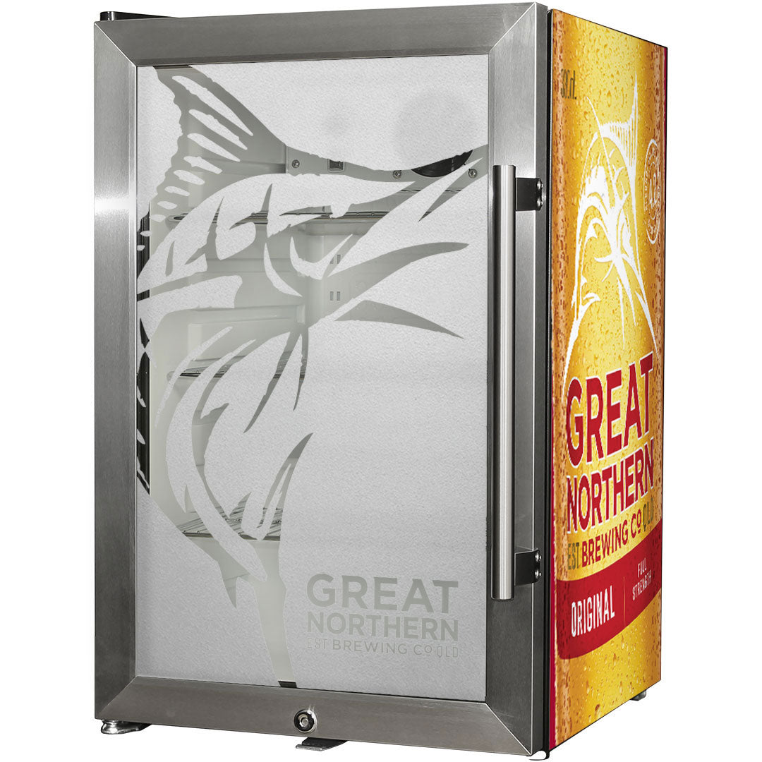 Great Northern Original Tropical Glass Door Fridge - 80 Cans Left Hinge Model EC68L-SSH-ORIG