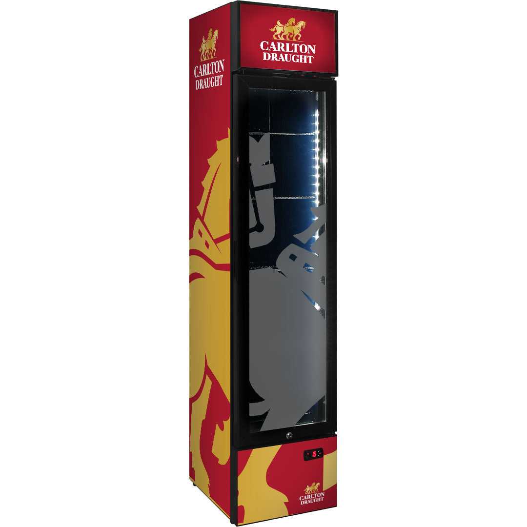 Carlton Draught Branded Skinny Upright Bar Fridge - Model SS-P160-DRAUGHT-v3