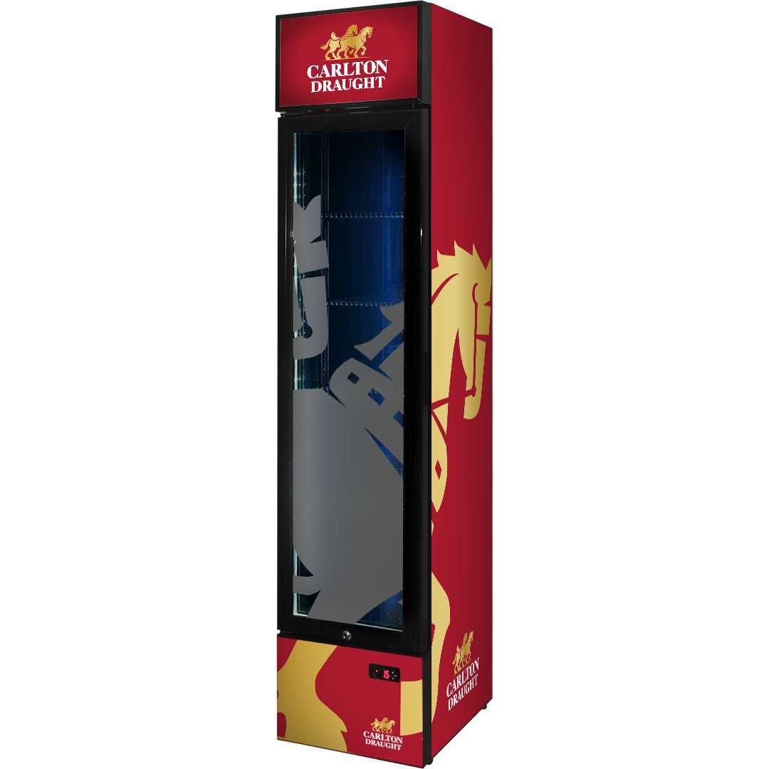 Carlton Draught Branded Skinny Upright Bar Fridge - Model SS-P160-DRAUGHT-v3