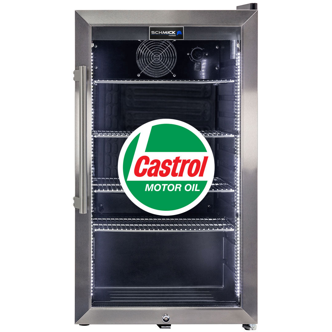 Castrol Schmick Vintage Fuel Pump Triple Glazed Alfresco Bar Fridge With LED Strip Lights - HUS-SC88-FP-CASTROL