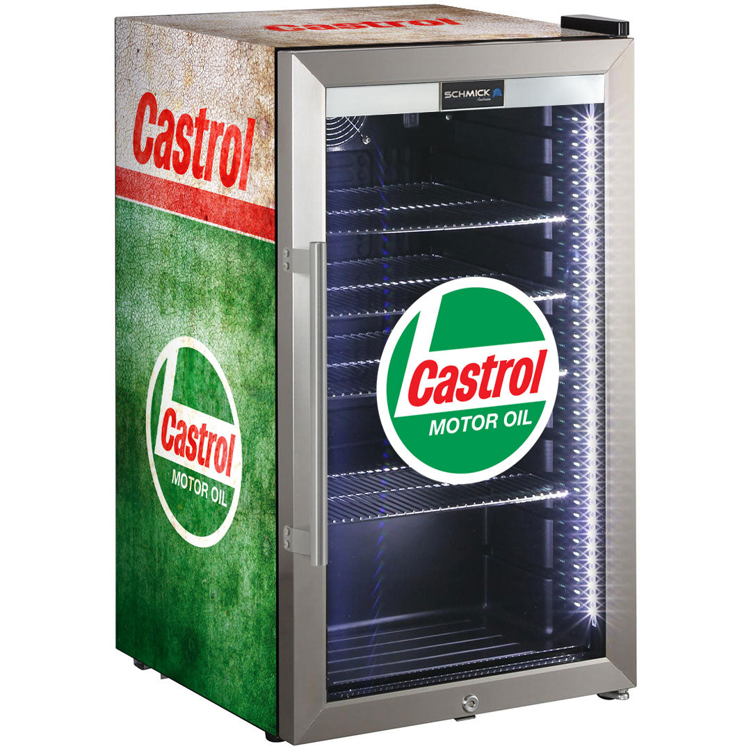 Castrol Schmick Vintage Fuel Pump Triple Glazed Alfresco Bar Fridge With LED Strip Lights - HUS-SC88-FP-CASTROL