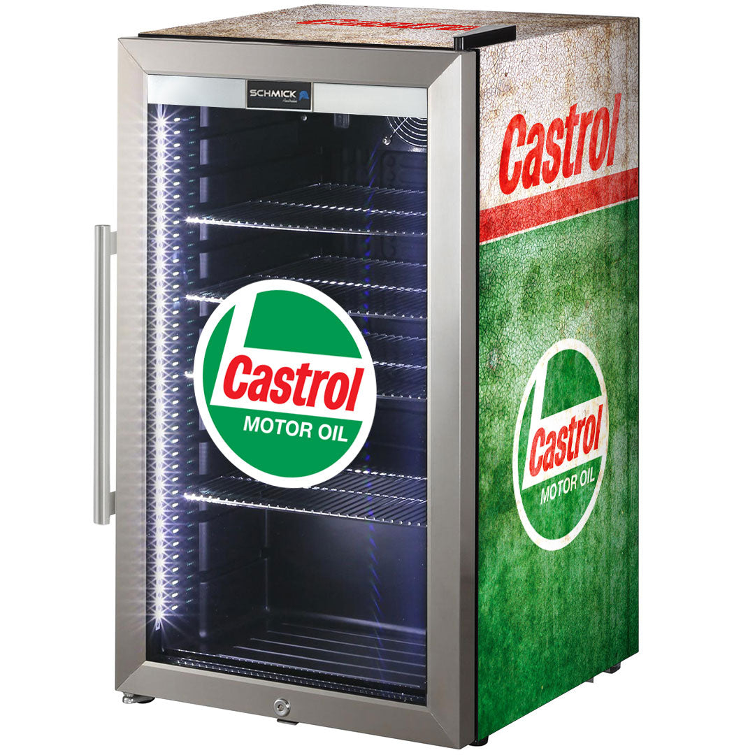 Castrol Schmick Vintage Fuel Pump Triple Glazed Alfresco Bar Fridge With LED Strip Lights - HUS-SC88-FP-CASTROL