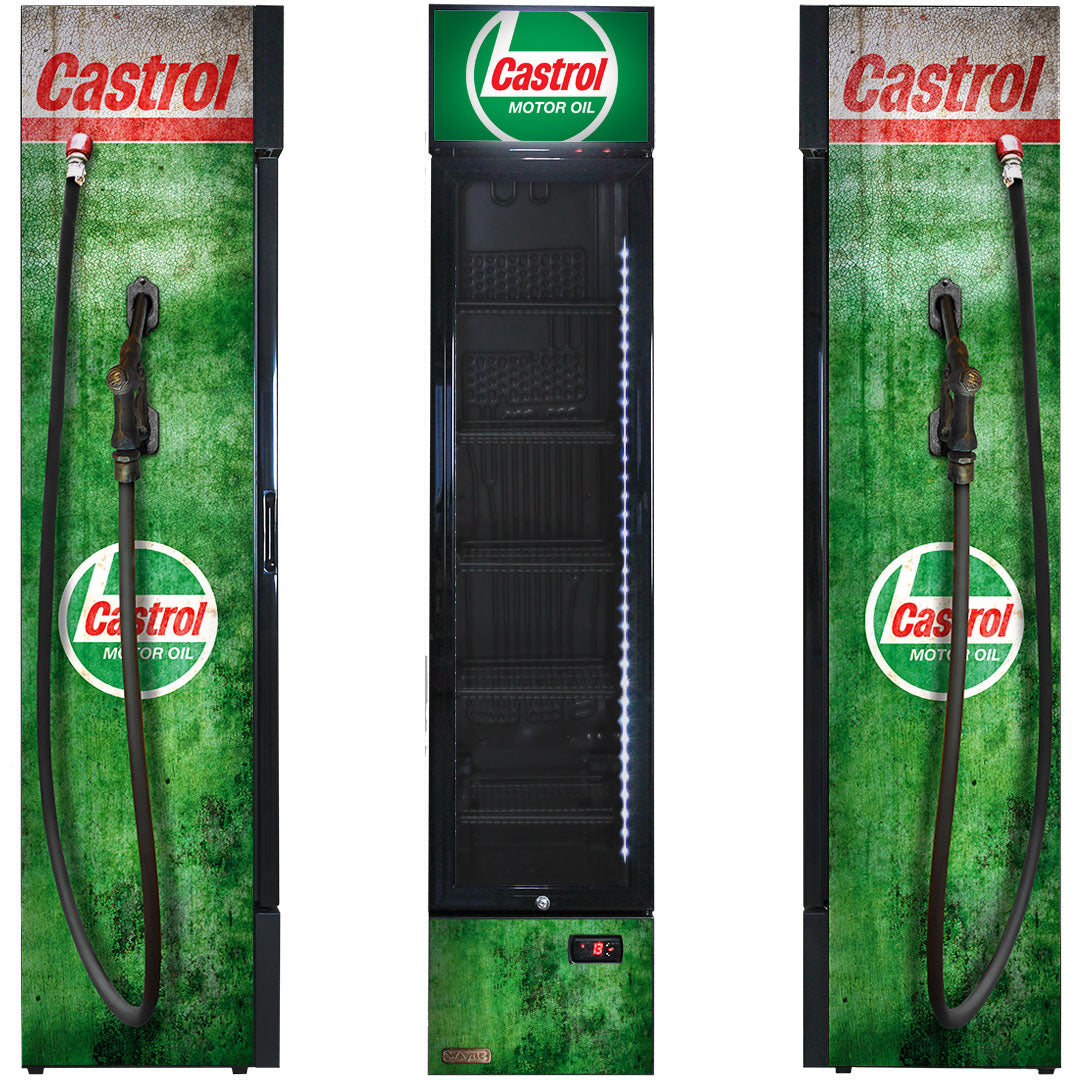 Castrol Fuel Pump Branded Skinny Upright Bar Fridge - SS-P160FA-FP-CASTROL