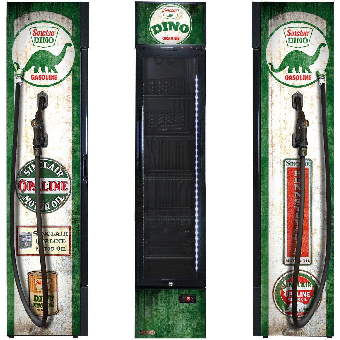 Dino Fuel Pump Branded Skinny Upright Bar Fridge - SS-P160FA-FP-DINO