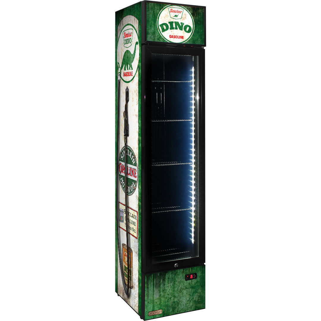 Dino Fuel Pump Branded Skinny Upright Bar Fridge - SS-P160FA-FP-DINO