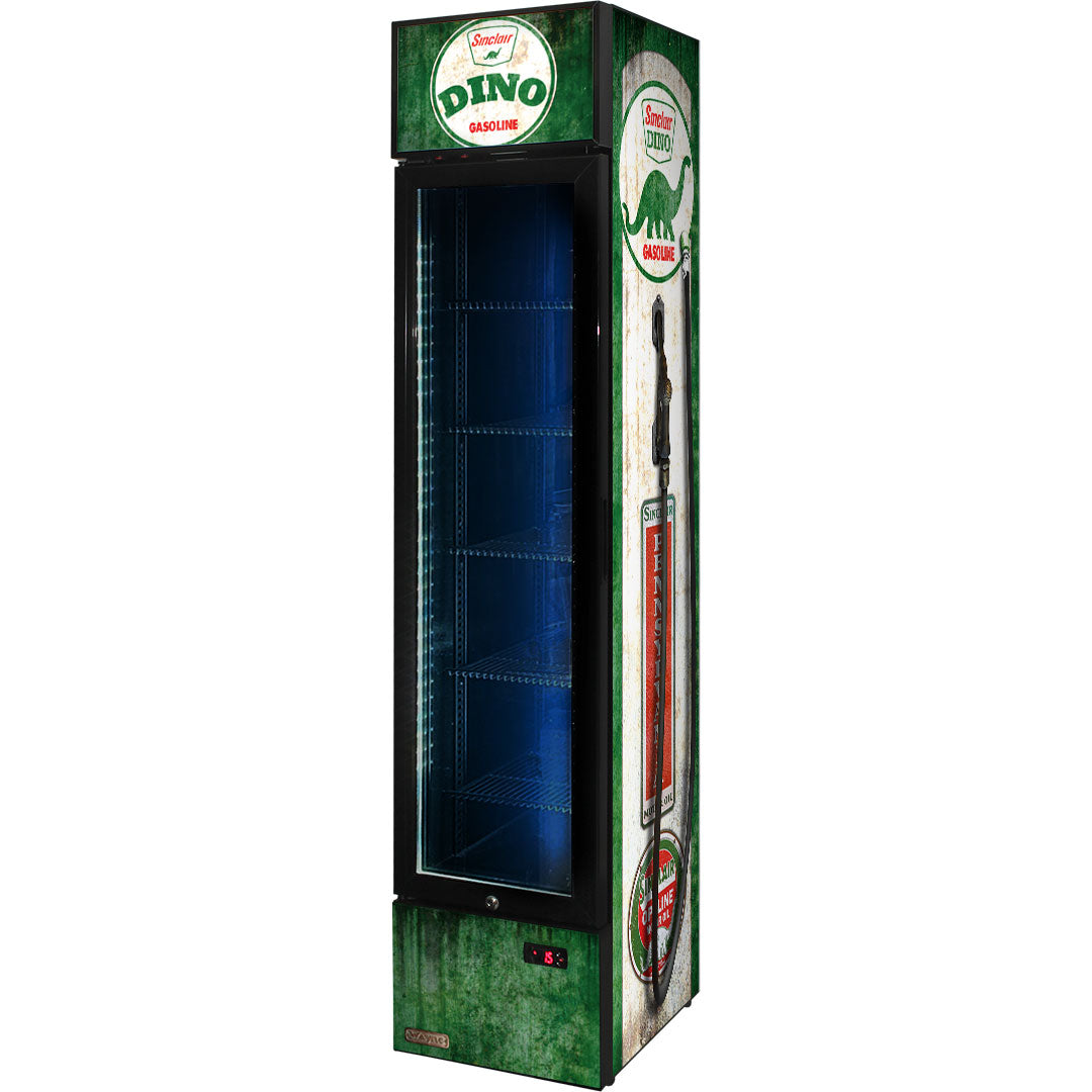 Dino Fuel Pump Branded Skinny Upright Bar Fridge - SS-P160FA-FP-DINO
