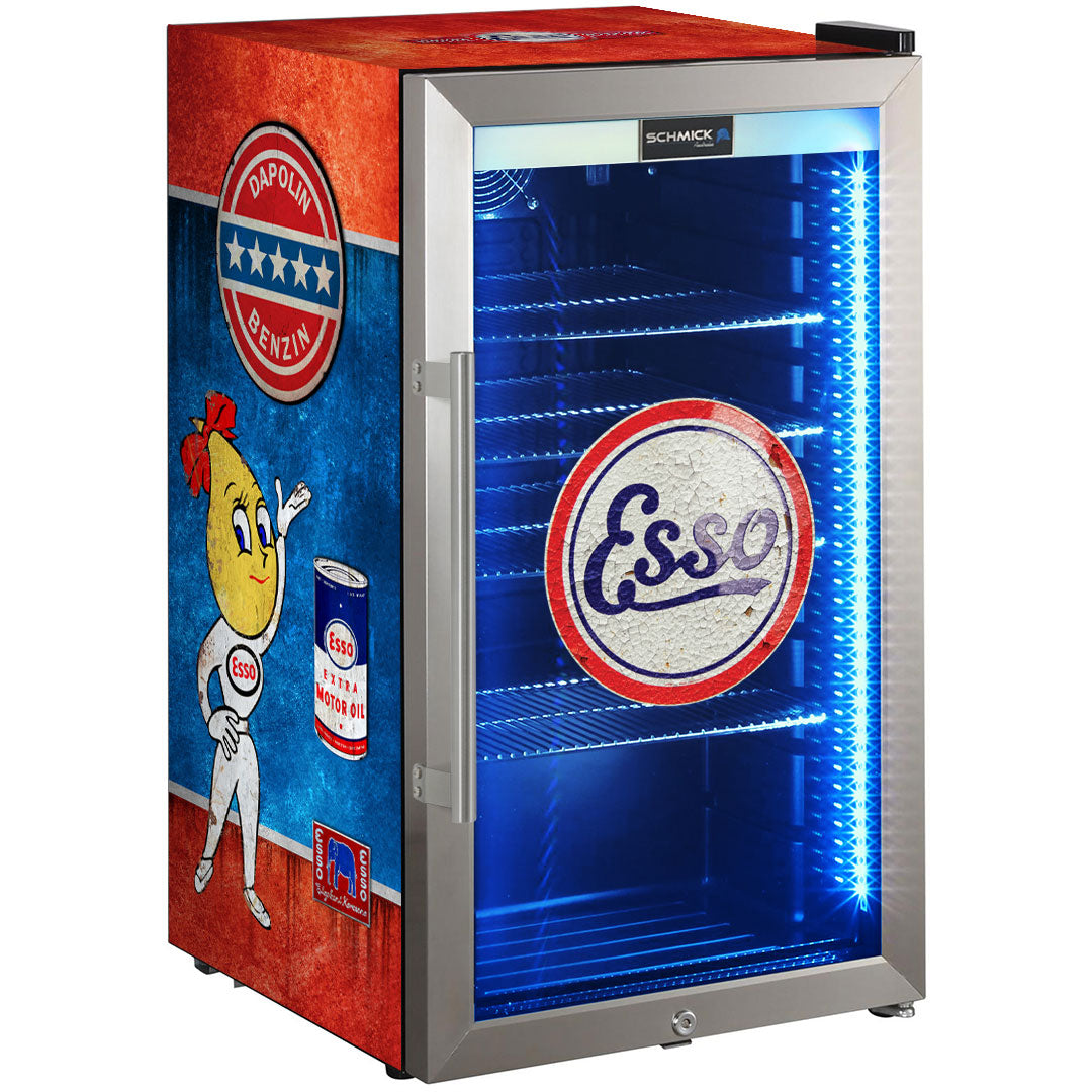 ESSO Schmick Vintage Fuel Pump Triple Glazed Alfresco Bar Fridge With LED Strip Lights - HUS-SC88-FP-ESSO