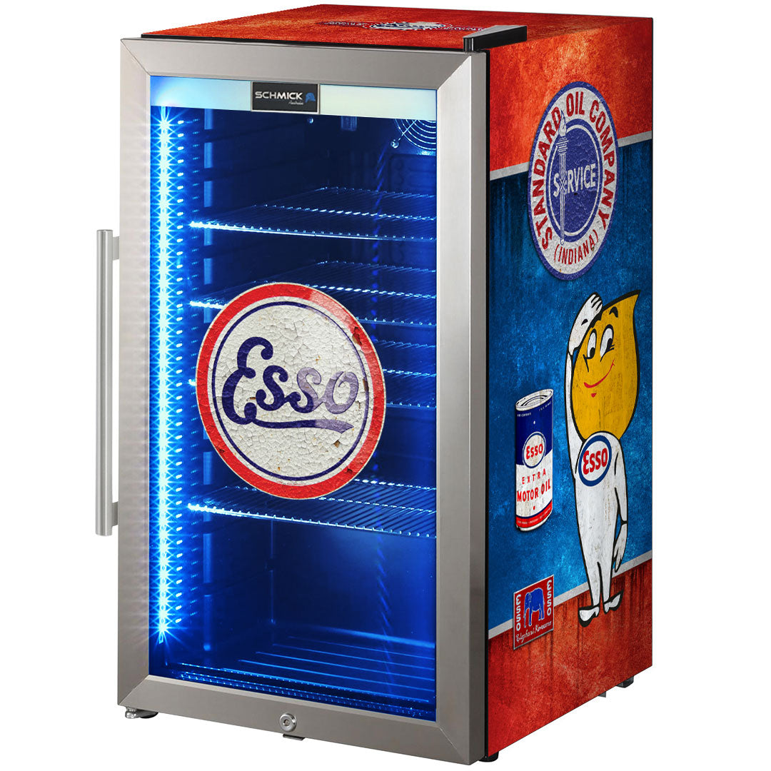 ESSO Schmick Vintage Fuel Pump Triple Glazed Alfresco Bar Fridge With LED Strip Lights - HUS-SC88-FP-ESSO