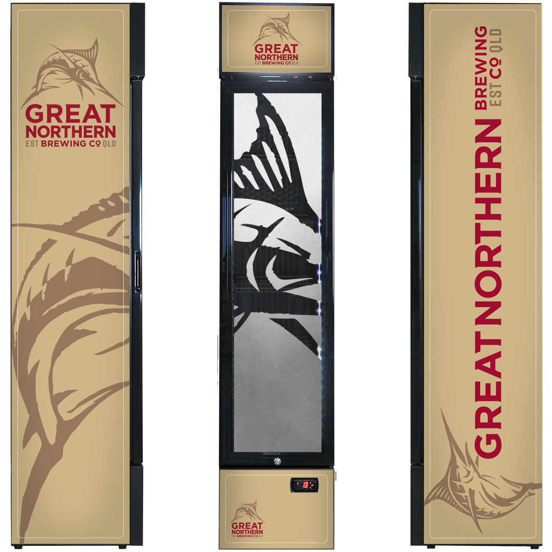 Great Northern Branded Skinny Upright Bar Fridge - SS-P160-GNBC-GOLD