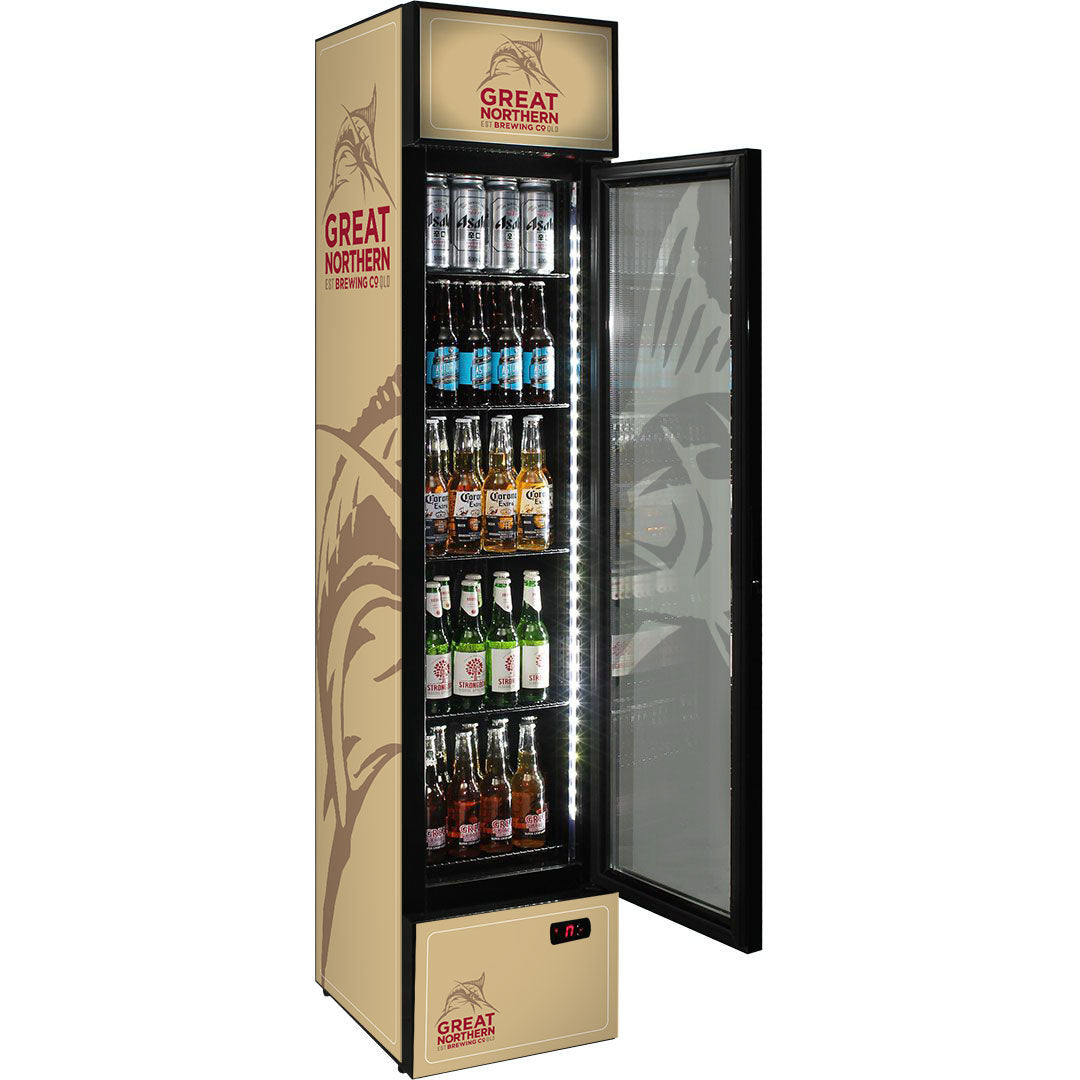 Great Northern Branded Skinny Upright Bar Fridge - SS-P160-GNBC-GOLD