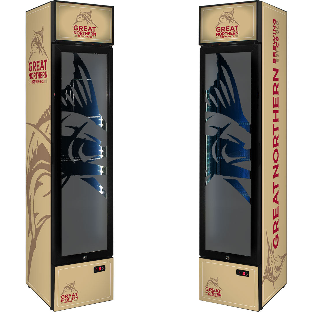 Great Northern Branded Skinny Upright Bar Fridge - SS-P160-GNBC-GOLD