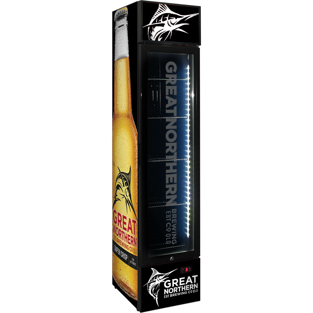 Great Northern Super Crisp Branded Skinny Upright Bar Fridge - SS-P160-GNBC-CRISP