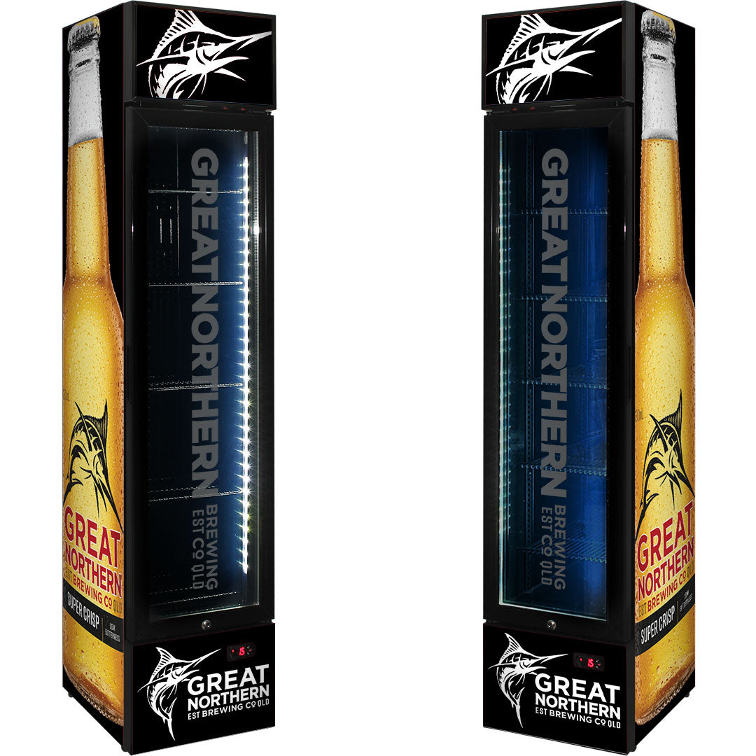 Great Northern Super Crisp Branded Skinny Upright Bar Fridge - SS-P160-GNBC-CRISP