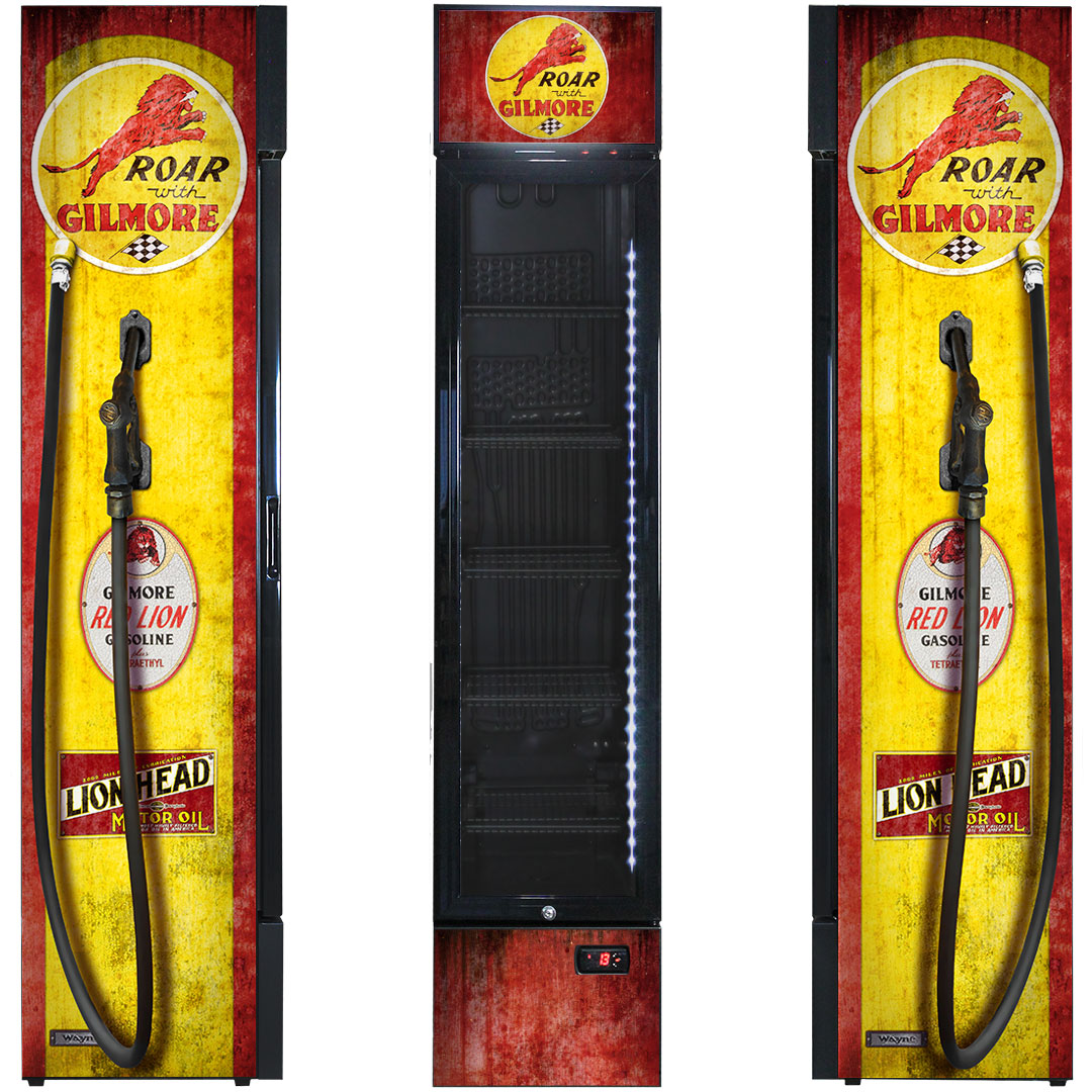 Gilmore Fuel Pump Branded Skinny Upright Bar Fridge - SS-P160FA-FP-GILMORE