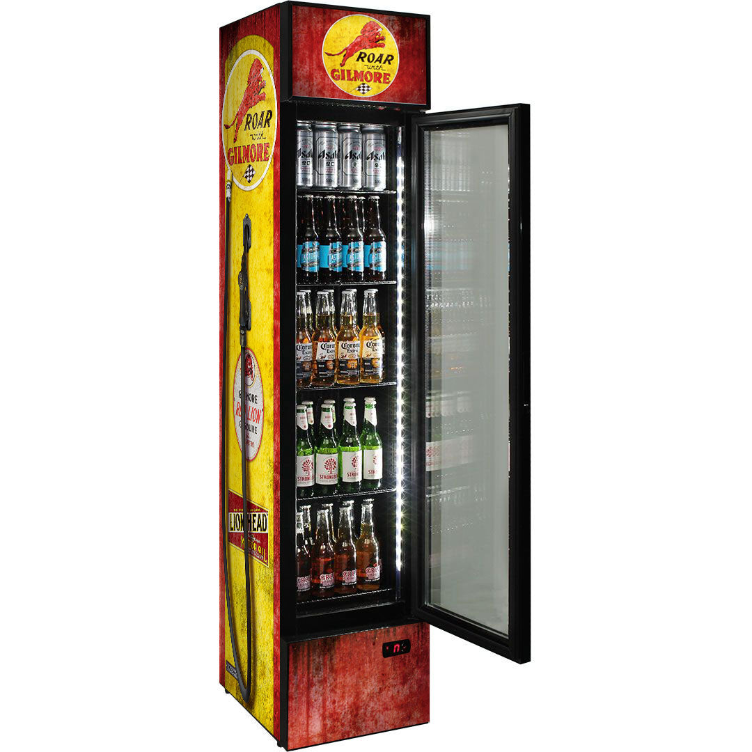Gilmore Fuel Pump Branded Skinny Upright Bar Fridge - SS-P160FA-FP-GILMORE