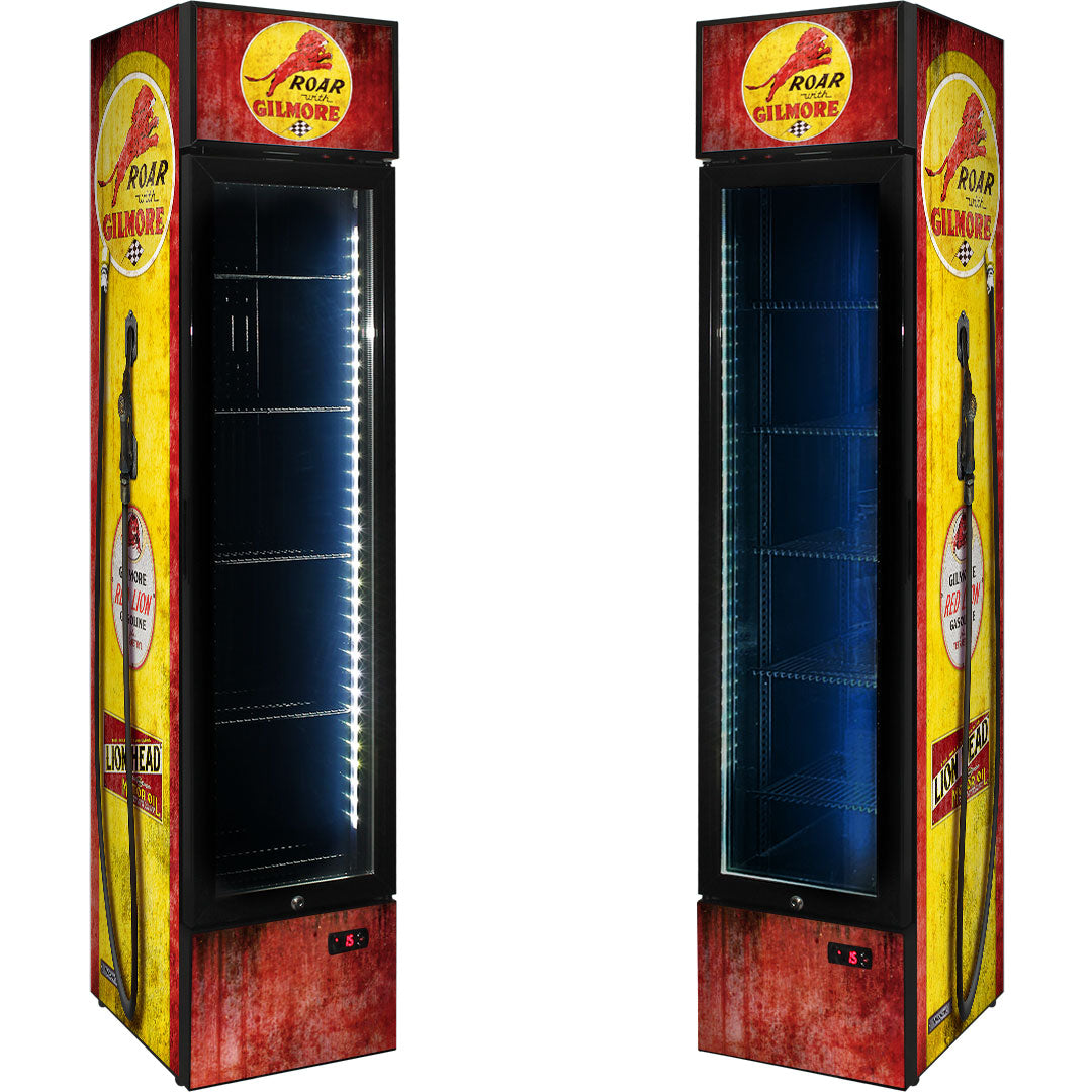 Gilmore Fuel Pump Branded Skinny Upright Bar Fridge - SS-P160FA-FP-GILMORE