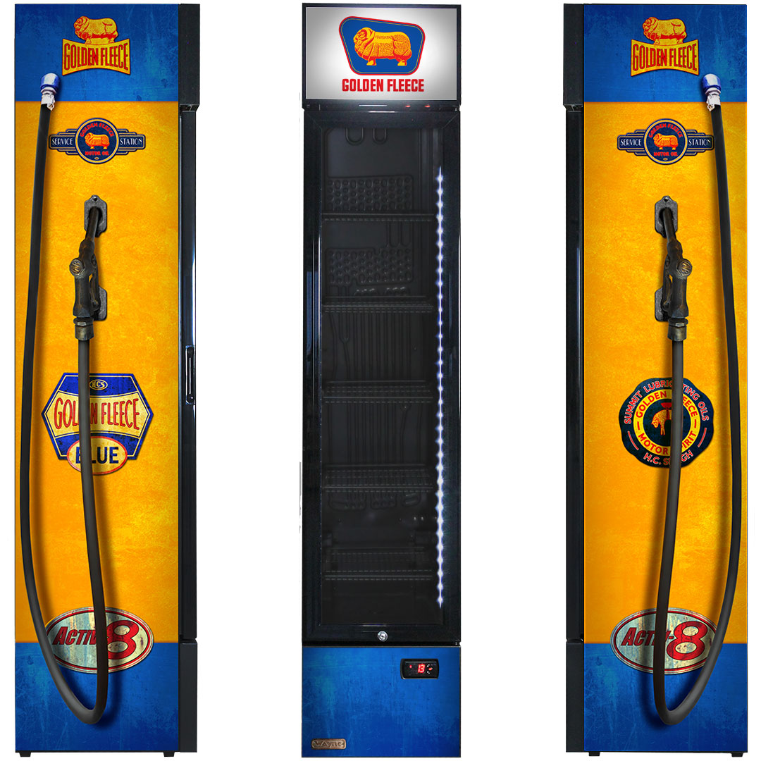 Golden Fleece Fuel Pump Branded Skinny Upright Bar Fridge - Model SS-P160FA-FP-FLEECE