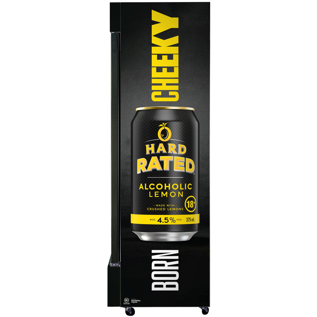 Hard Rated Upright Quiet Running Black Glass Door Bar Fridge - Model SC372B-HR