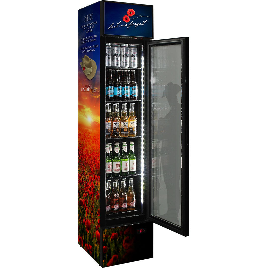 Lest We Forget Skinny Upright Bar Fridge – 160 Litres - SS-P160FA-LWF2