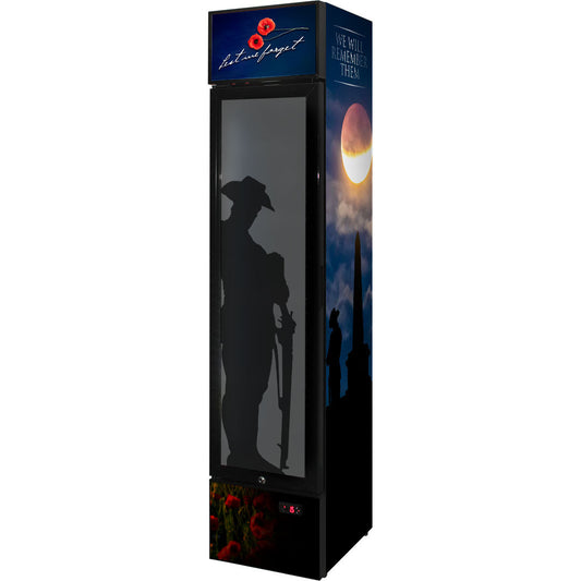 Lest We Forget Skinny Upright Bar Fridge – 160 Litres - SS-P160FA-LWF2