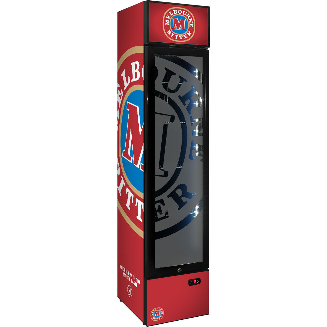 Melbourne Bitter Branded Skinny Upright Bar Fridge – Model SS-P160-MB – 160 Litre