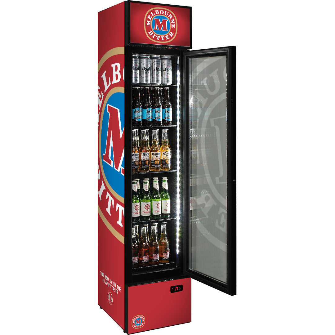 Melbourne Bitter Branded Skinny Upright Bar Fridge – Model SS-P160-MB – 160 Litre