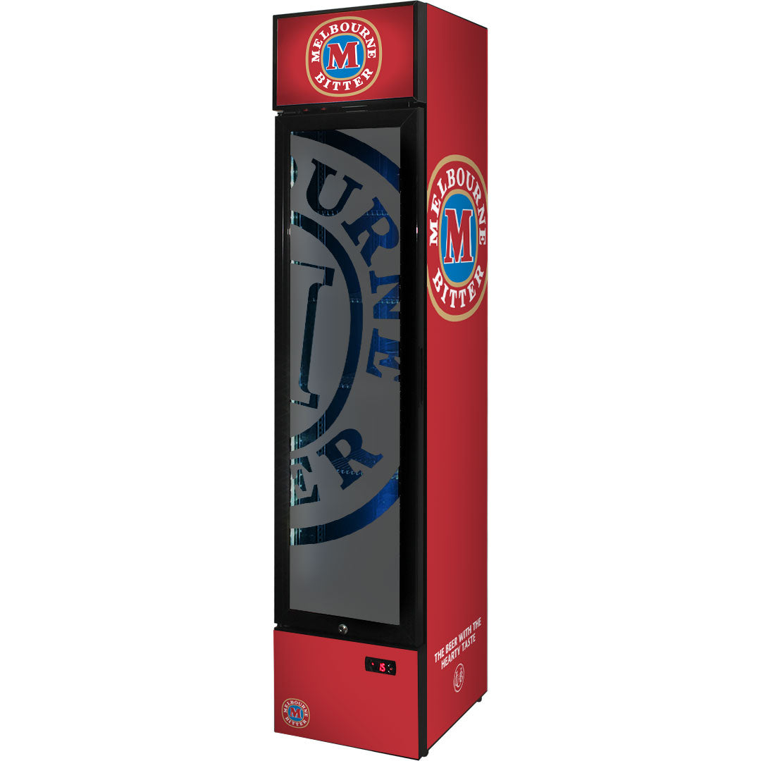Melbourne Bitter Branded Skinny Upright Bar Fridge – Model SS-P160-MB – 160 Litre