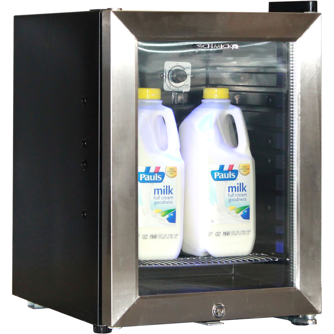 23L mini fridge, stainless steel glass door, 41dB, lockable