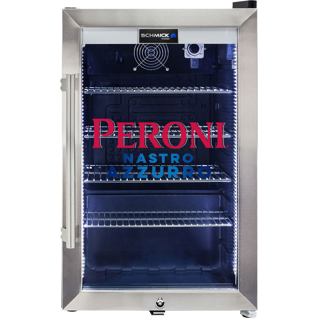 Schmick - SC70-SS-PERONI – Peroni Branded Bar Fridge with LED Strip Lights and Lock – 70 Litres
