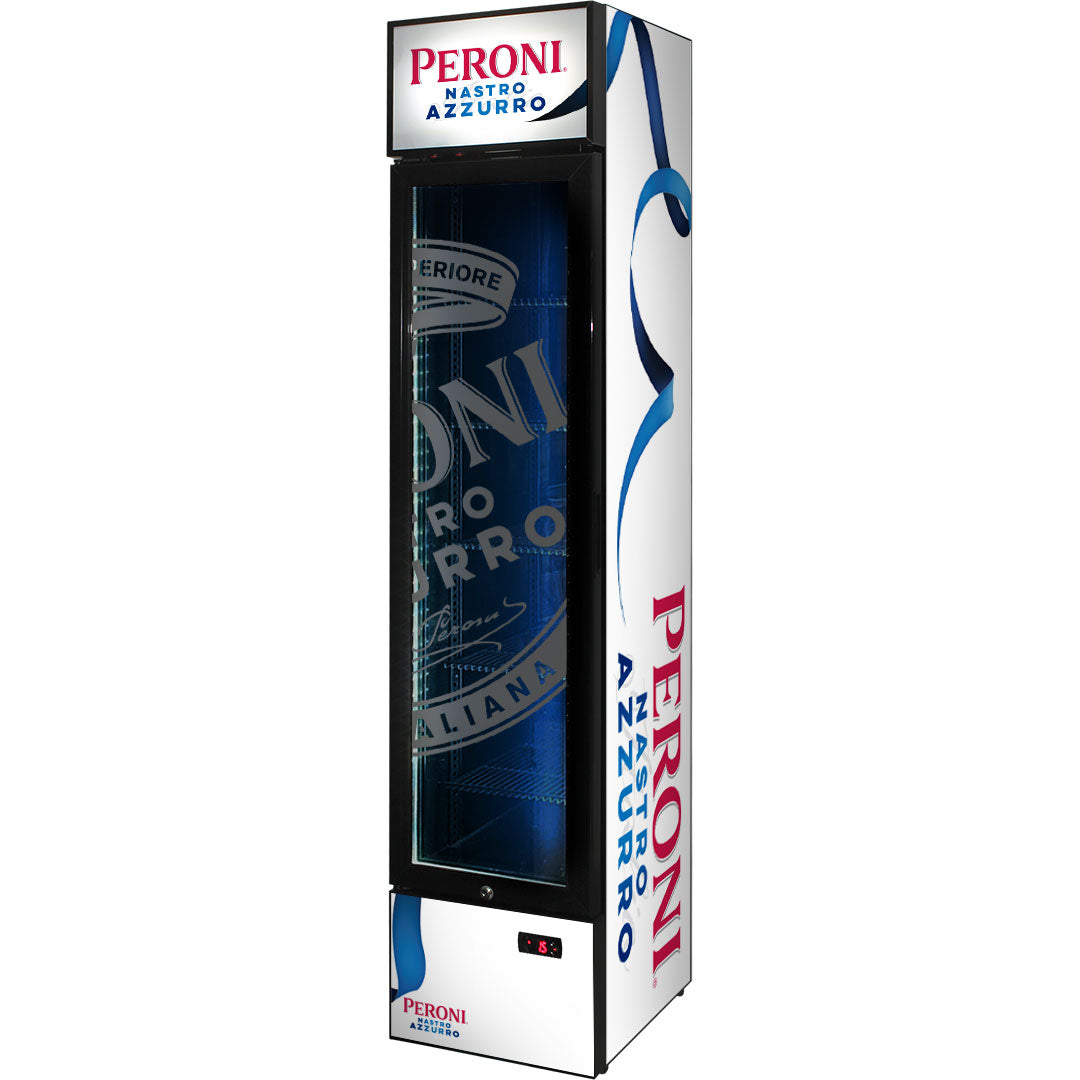Peroni Branded Skinny Upright Bar Fridge – Model SS-P160-PERONI-V2 – 160 Litres