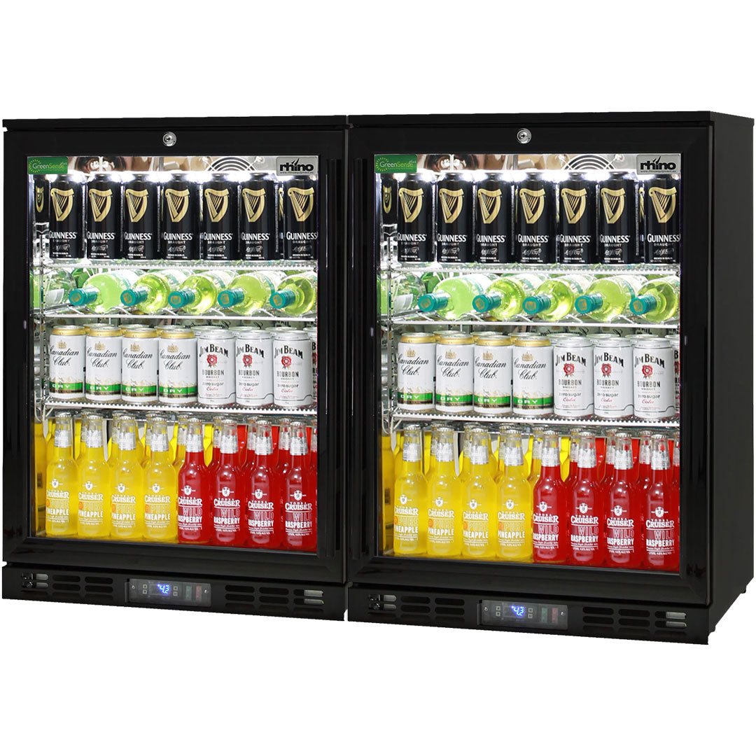 Rhino SG1-COMBO – 258L Black 2 Door Glass Bar Fridge - Commercial Grade