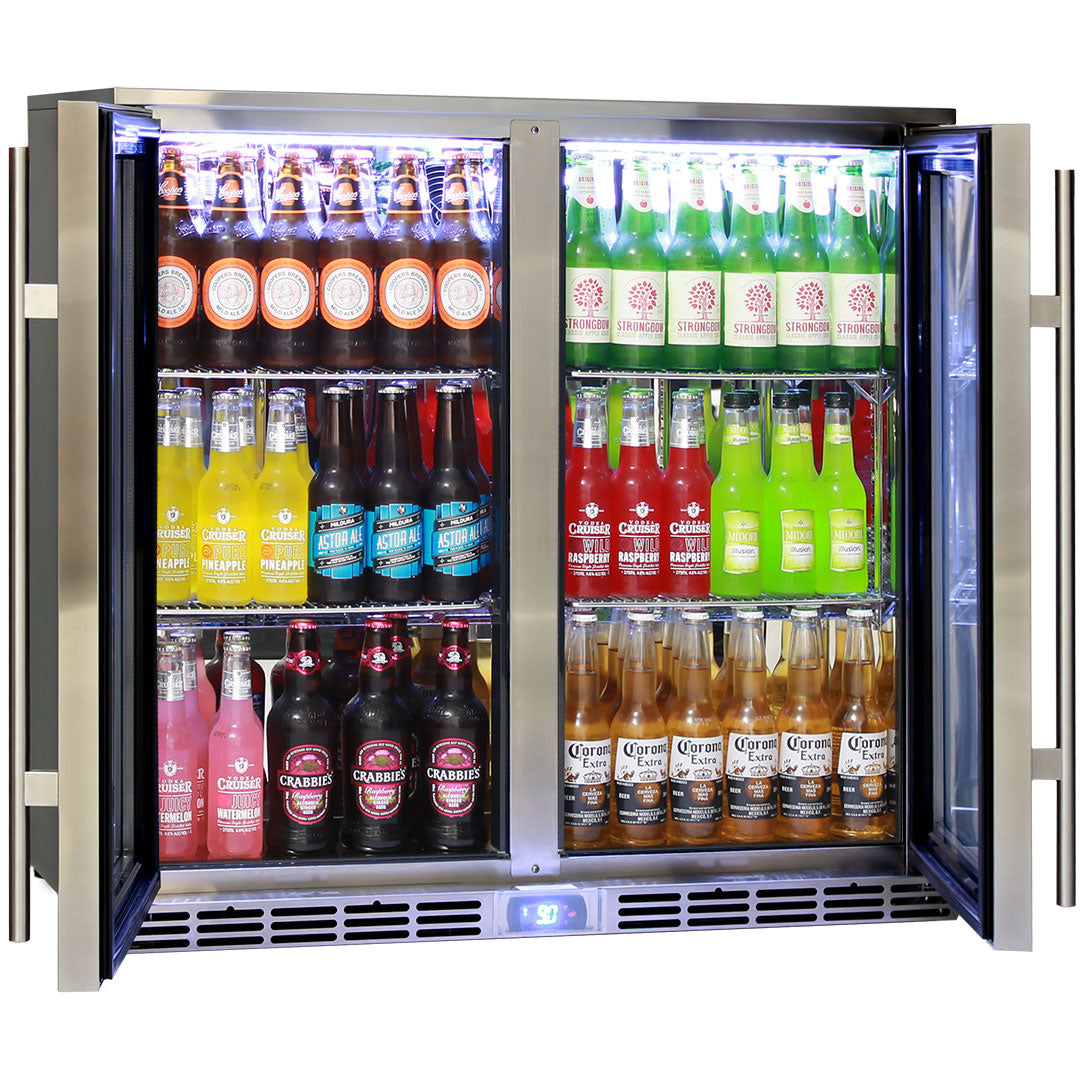 Rhino GSP2H-SS - Alfresco Glass Twin Door Bar Refrigerator With Outdoor IP34 Rating with LOW E Glass