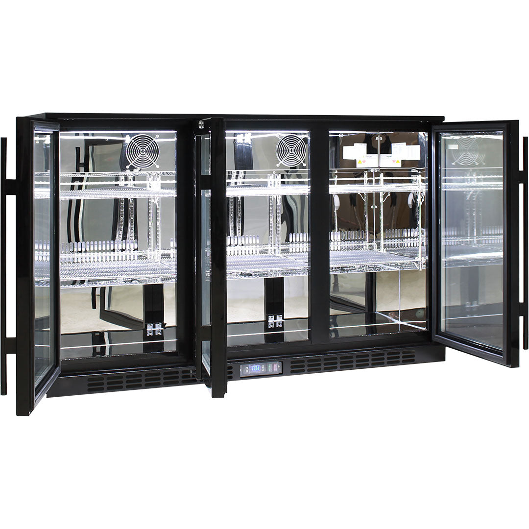 Rhino 330L Commercial Glass 3 Door Bar Fridge Energy Efficient With LG Compressor - SG3H-B