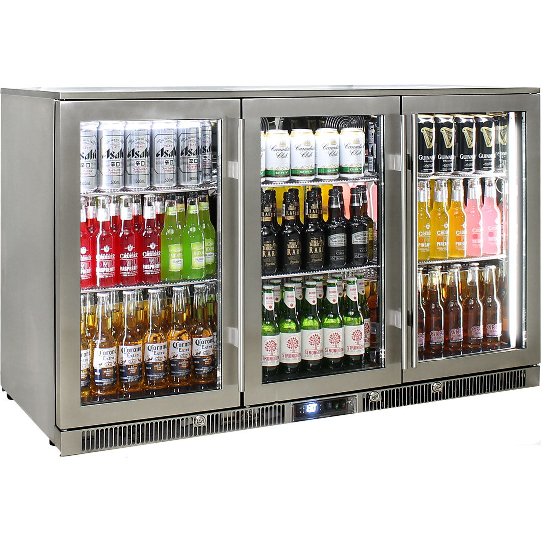 Rhino ENV3H-SS - Best Outdoor 3 Door Bar Fridge - 316 Marine Grade Stainless - 388 Litres - King’s Choice Winner