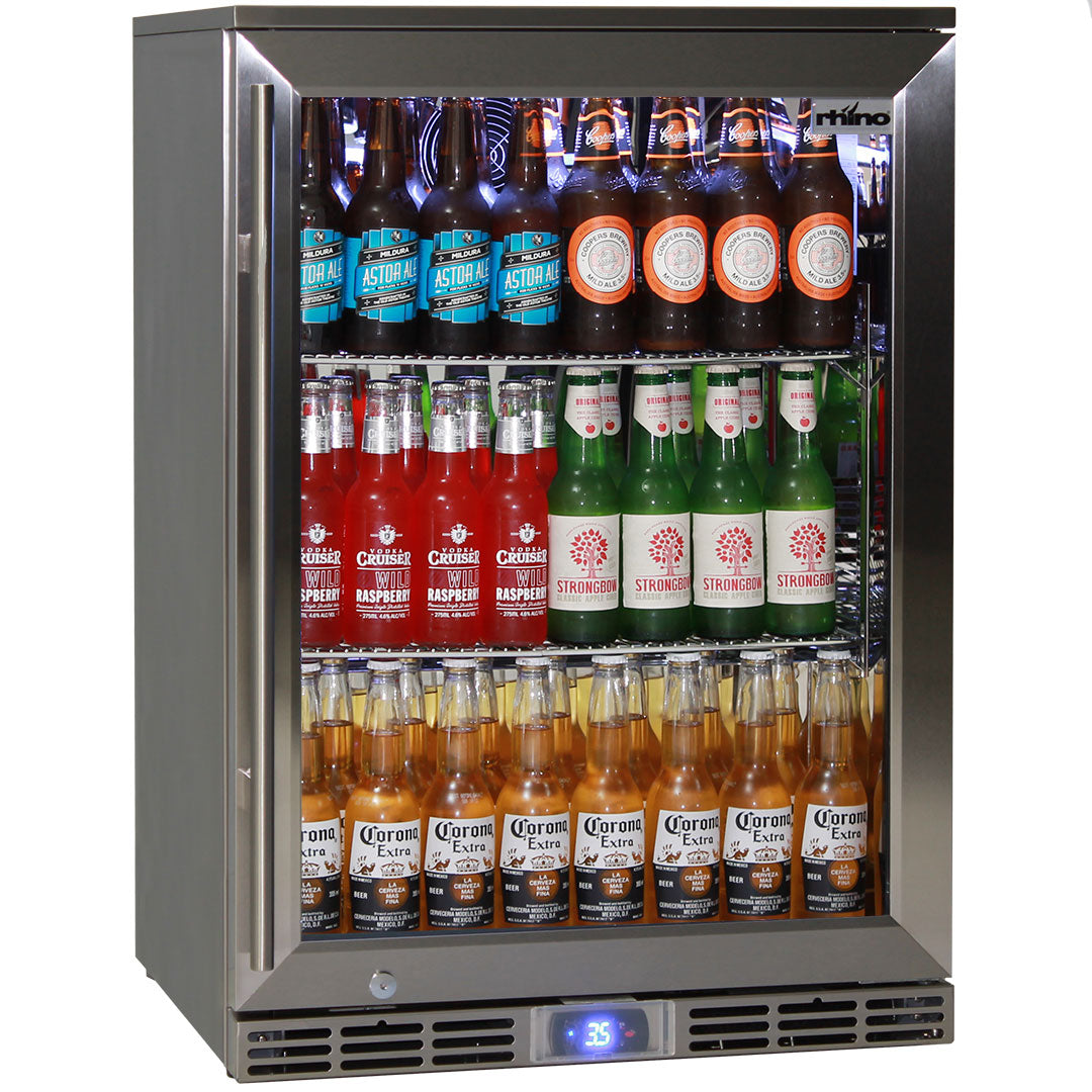 Rhino GSP1H-840-SS – 129L Stainless Steel Glass Door Bar Fridge - Right Hinge